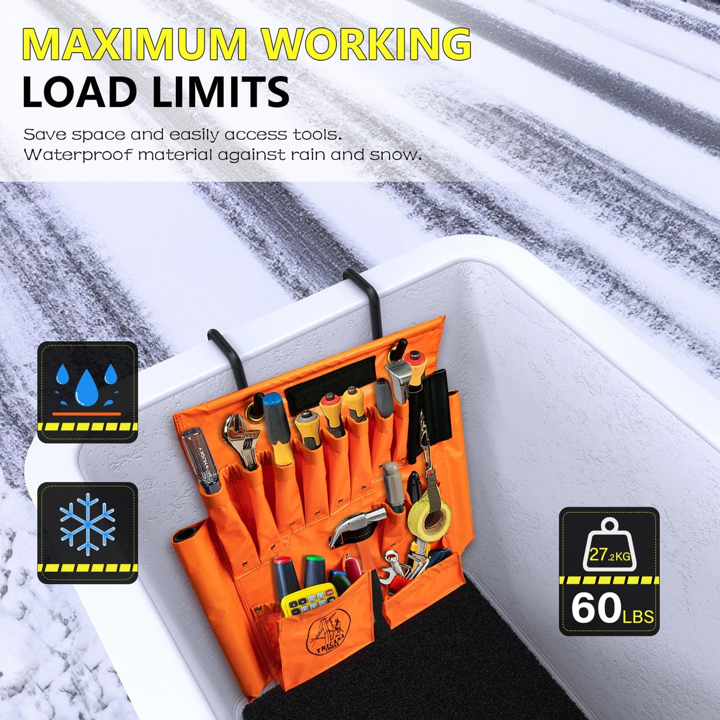 Lineman Tool Board, Aerial Apron w/Magnet, Bucket Truck Tools Organizer with Over 16 Pockets and Aerial Bucket Hooks, Tool Organizer for Bucket Trucks and Lineman, Includes Two 2” Bucket Hooks