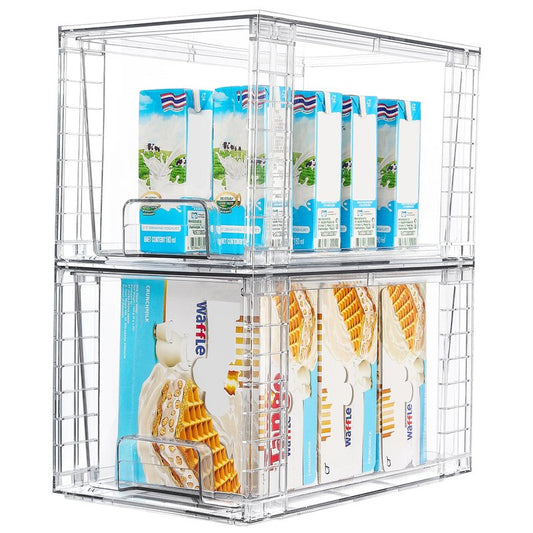 Vtopmart 2Pack Large Stackable Pantry Storage Drawers, Clear Organizer Bins with Handles, Acrylic Drawer Organizers for Kitchen, Pantry, Bathroom Undersink, Cabinet Organization and Storage