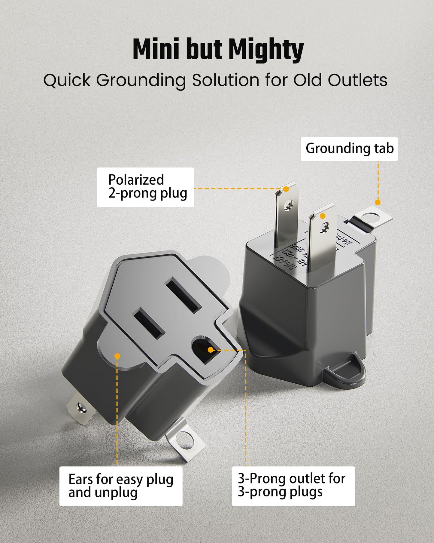 2 Prong to 3 Prong Outlet Adapter, ETL Listed 3-2 Prong Adapter, Fire-Retardant (392℉) PBT Material, Heavy Duty Wall Plug Adapter for Old Homes, Travel to Japan, and Industrial Use, Gray 4-Pack