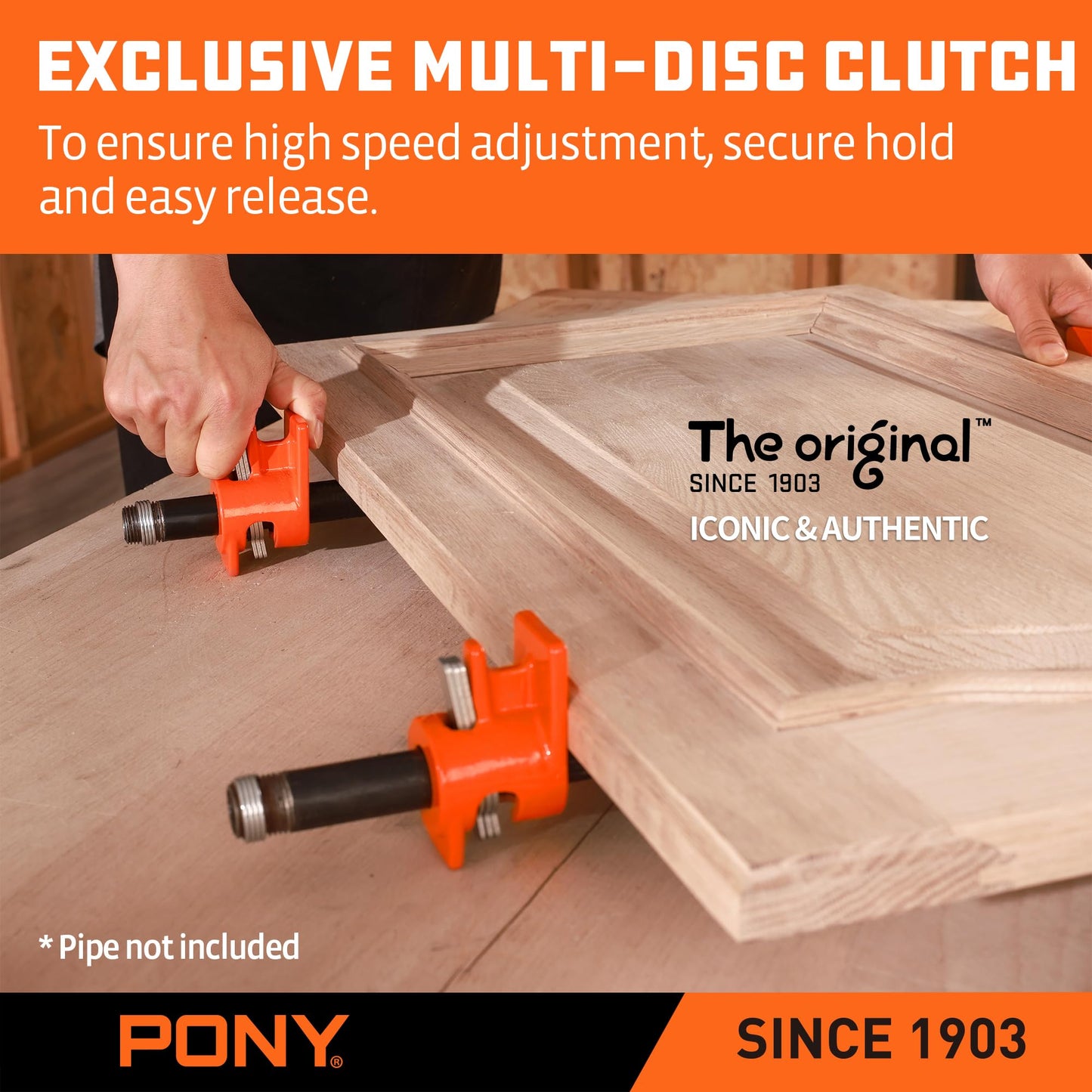 PONY ORIGINAL 2-Pack 52 Wood Gluing Pipe Clamp Fixture for 1/2 Inch Black Pipe