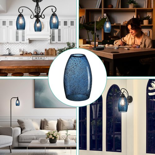 HGHYjrxfkl Oval Glass Lamp Shade, Dark Blue Seeded Pendant Light Shade,H7.5",D4.7" Replacement Lamp Shade for Chandelier,Wall Sconce, Floor and Table Lamps –1 Pack