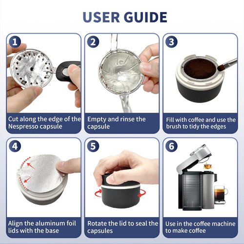 Reusable Pods Kit for Nespresso Vertuo, Refillable Coffee Pods with 100pcs Aluminum Covers Foil Seals Lids for VertuoLine Capsules, Compatible for VertuoPlus Espresso Machine (Pods not included)