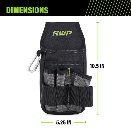 AWP Organizer Tool Pouch | 7 Pockets & Loops for Tool Organization | Heavy-Duty Metal Belt Clip Attachment