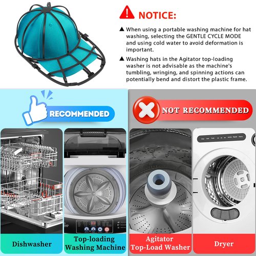 Coopache Hat Washer Cage for Washing Machine, Hats Cleaner for Baseball Caps, Ball Cap Washer Hat Washing Cage for Dishwasher Fit for Adult and Kid (2 Pack Black)