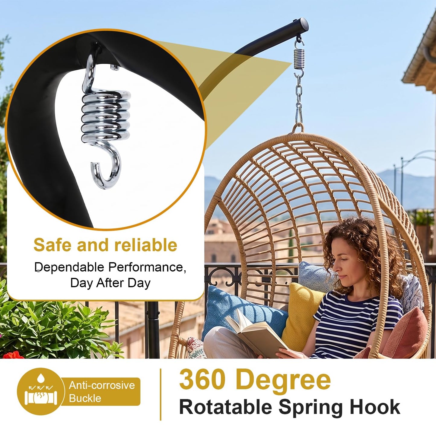 FDW Hammock Chair Stand, Outdoor Solid Steel Heavy Duty Construction for Hanging Hammock, Hanging Stand Max Load 400 LBS Air Porch Swing - 360 Degree Rotation