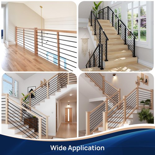 7 Pack 8 FT x 35/64 inch Iron Stair Balusters with 14mm Wood Drill Bit, Matte Black Hollow Horizontal Interior Baluster, Stair Railing Spindles for Indoor Staircase