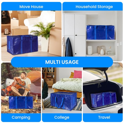 Simple Deluxe Extra Large Moving Bags 10 Pack, Heavy Duty Storage Totes with Surround Handles & Zipper, for Clothes Packing, Moving Supplies, Blue