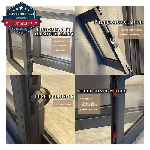 [Missouri Choose] 34x15in/ 86x38cm House Aluminum Replacement Windows, Basement Replacement Window with Screen,8cm/3in Thick Aluminum Frame & 5(mm) Tempered Glass, Support Customization(Color:Black)