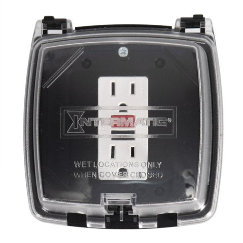 Intermatic WP1020C Weather Proof Plastic Receptacle Cover, Accommodates Single-Gang Receptacle in standard 4” Box - Heavy-Duty UV Stabilized Polycarbonate - Type 3R Electrical Outlet Protection