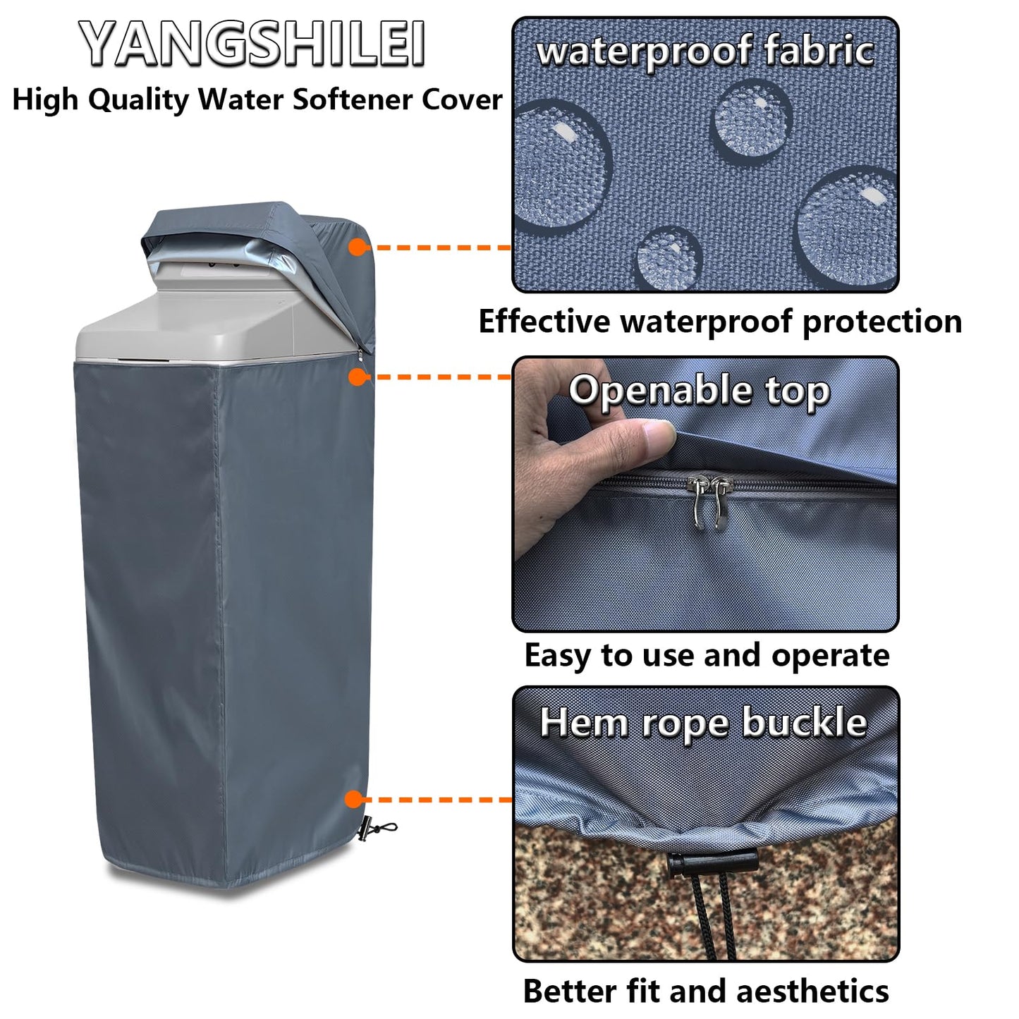 Water Softener Cover for WHES30E/WHES40E Grain Softener, Openable top Easy to use Removal-free installation for UV Dust protection of Water Softener Housings Outdoor or indoor (Grey)