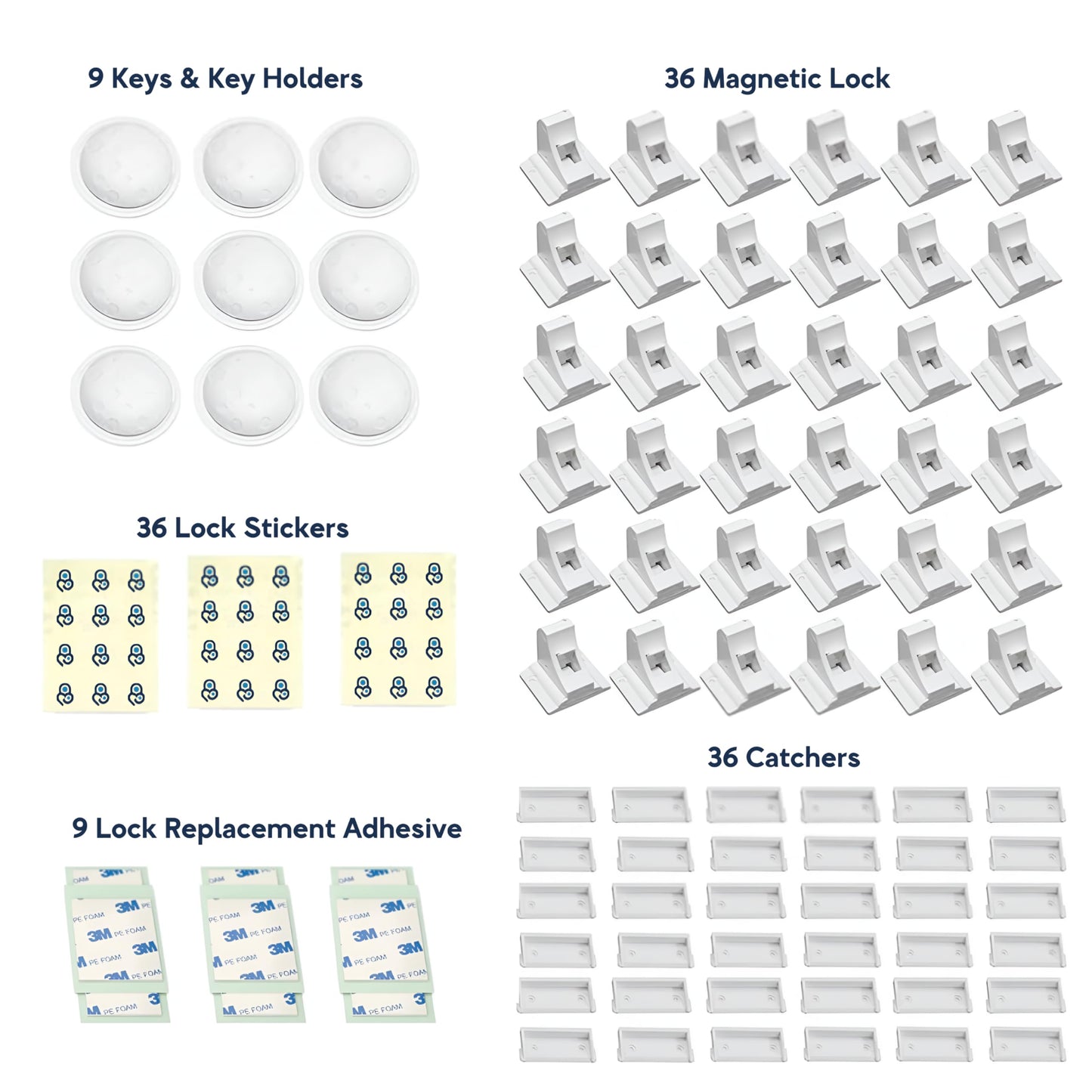 BABY PROOF ME Pack of 36 Magnetic Cabinet Locks for Child Safety with 9 Keys, 3M Adhesive Easy Installation, Baby Proofing Magnetic Locks for Cabinets and Drawers (36 Locks + 9 Keys)