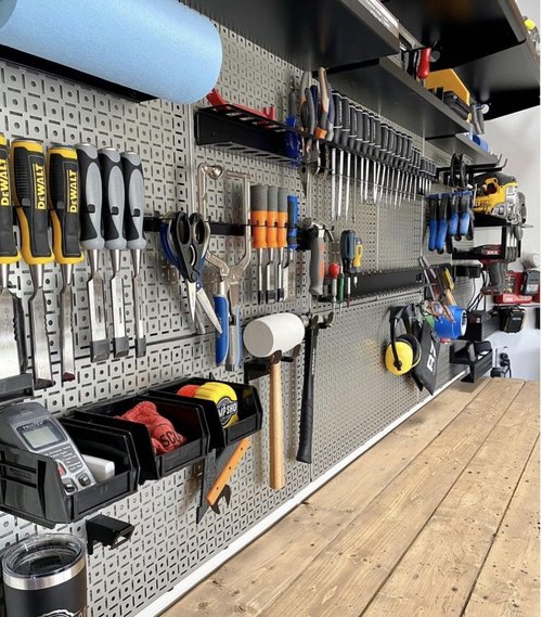 OmniWall Modular Metal Pegboard System, 16x48 inches, Steel Construction, Wall-Mounted Tool Storage (Black, Horizontal)