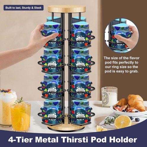 Dilobio Pod Holder for Ninja Thirsti Pods, 360° 16-Flavor Storage Holder Compatible with Ninja Thirsty Drink System, 4-Tier Thirsti Flavor Water Drops Organizer (Pack of 1)