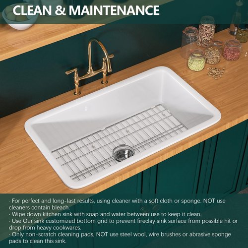 Miuara White Undermount Kitchen Sink 32 Inch - Topmount Fireclay Bar Sink Drop In 32"x19"x10", Dual Mount, Single Bowl, with 2 Custom Accessories, Glossy White, for Kitchen
