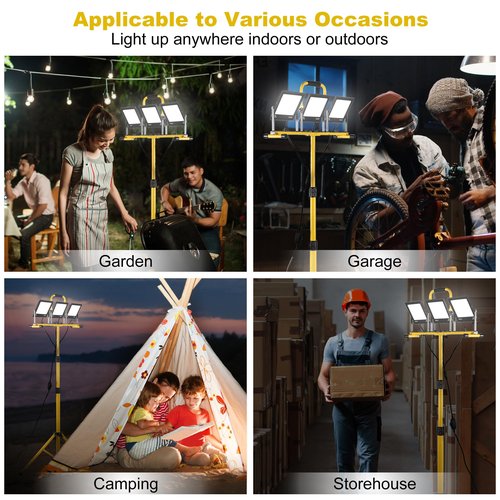 30000 Lumen Work Lights with Stand, 3 Adjustable Head LED Work Light, with Adjustable and Foldable Tripod Stand, Waterproof Lamp with 6500 Kelvin Color Temperature