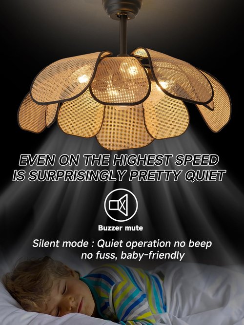 DARYEWO 26 Inch Fandelier Rattan Ceiling Fans with Lights and Remote,Boho Black Chandelier Ceiling Fan for Dining Living Room,Bedroom,Kitchen,4-Light