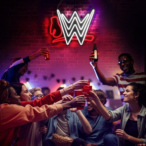 YaDonpe Wrestling Neon Sign, LED Wrestling Signs for Wall Decor, USB Hanging Neon Lights for Bedroom Man Cave Competition Party, Gifts for Boys Kids Men, 9 Levels, White+Red