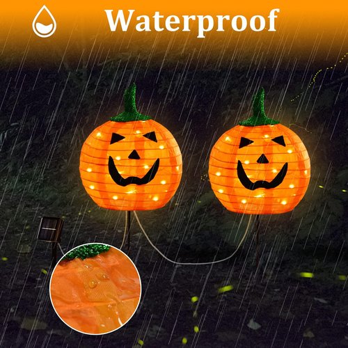 DAYLIGHTIR Solar Halloween Pumpkin LED Lights, Set of 2 Big Pumpkin Stake Lights 2 Modes for Outdoor Halloween Pathway Yard Garden Decoration (Warm White-Pumpkin, 2 Pack)