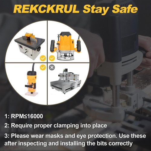 REKCKRUL 2PCS Bevel Shaker Rail and Stile Router Bit Set, 1/2 Inch Carbide-Tipped Cabinet Door Router Bit Set with Anti-Kickback Design (3/8 Inch Cutting Depth, 7/8 Inch Stock)