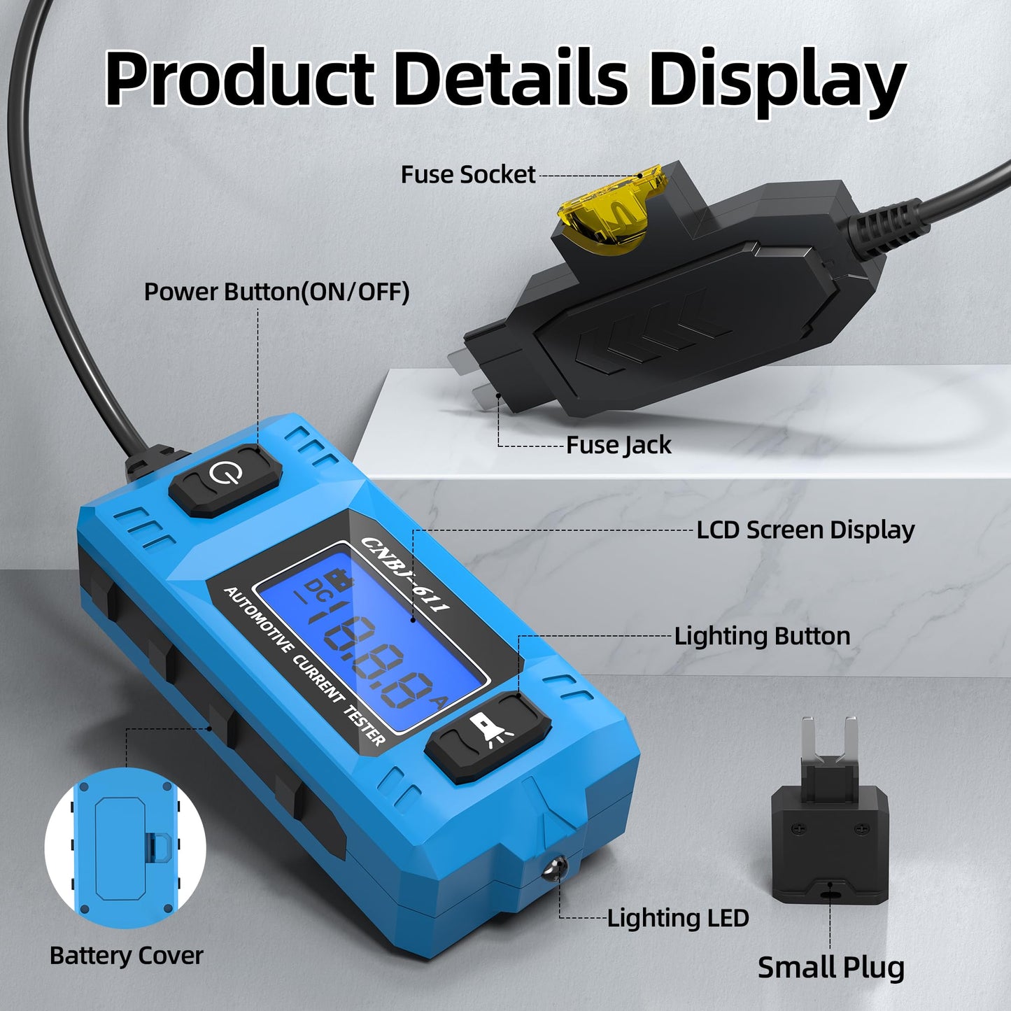 Joinfworld Car Fuse Tester Automotive Circuit Fault Probe Tester 20A 48V with Led Display & Front Lighting Car Relay Fuse Checker for Current Circuit Testing(No Battery Included)