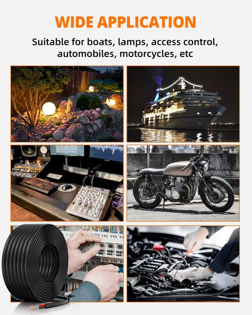 CONEPY 16 Gauge Wire, 16 AWG 2 Conductor Electrical Wire, Flexible/Oxygen-Free Tinned Copper/Stranded PVC 16/2 Cord for Automotive, Marine, LED Strips, Solar, RV, Lighting (30FT-9M)