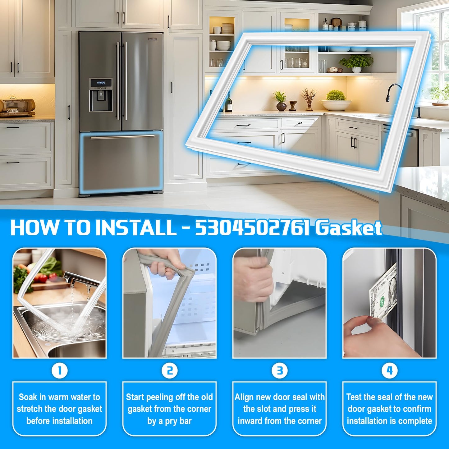 UPGRADED 5304502761 Freezer Door Gasket Compatible with Frigidaire Freezer Door Gasket FGHB2844LF6 LGHB2869TF3 241778308 Refrigerator Freezer Door Gasket For Kenmore Freezer Door Gasket
