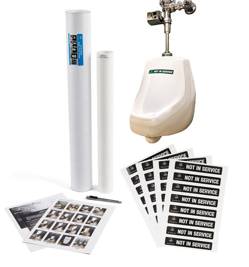 JaniWrap | Out of Order Urinal & Toilet Covers with "Not in Service" Labels | 32 Applications | Self Adhesive | Easy Application | Gray Labels - Not In Service