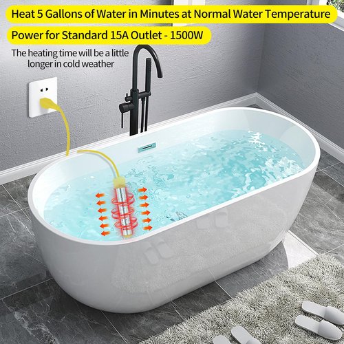 Portable Immersion Water Heater with Stainless Steel Cover, Anti-scalding Bucket Heater, Quick Heating Immersion Heater for Indoor & Outdoor (1 Pcs, Yellow)
