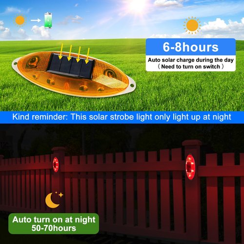 Aolyty Solar Strobe Warning Light Outdoor, Bright Solar Safety Flashing Light 4 Pack Road Signs IP54 Waterproof for Construction Site, Traffic, Dock, Marine, Stop Sign (Red)