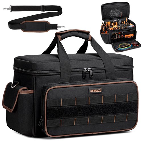 17 Inch Heavy Duty Tool Bags for Men Women, 20 Pockets Portable Tool Bag with Adjustable Shoulder Strap, Wide Mouth Tool Bag Organizer for Electricians Mechanics Carpenters HVAC