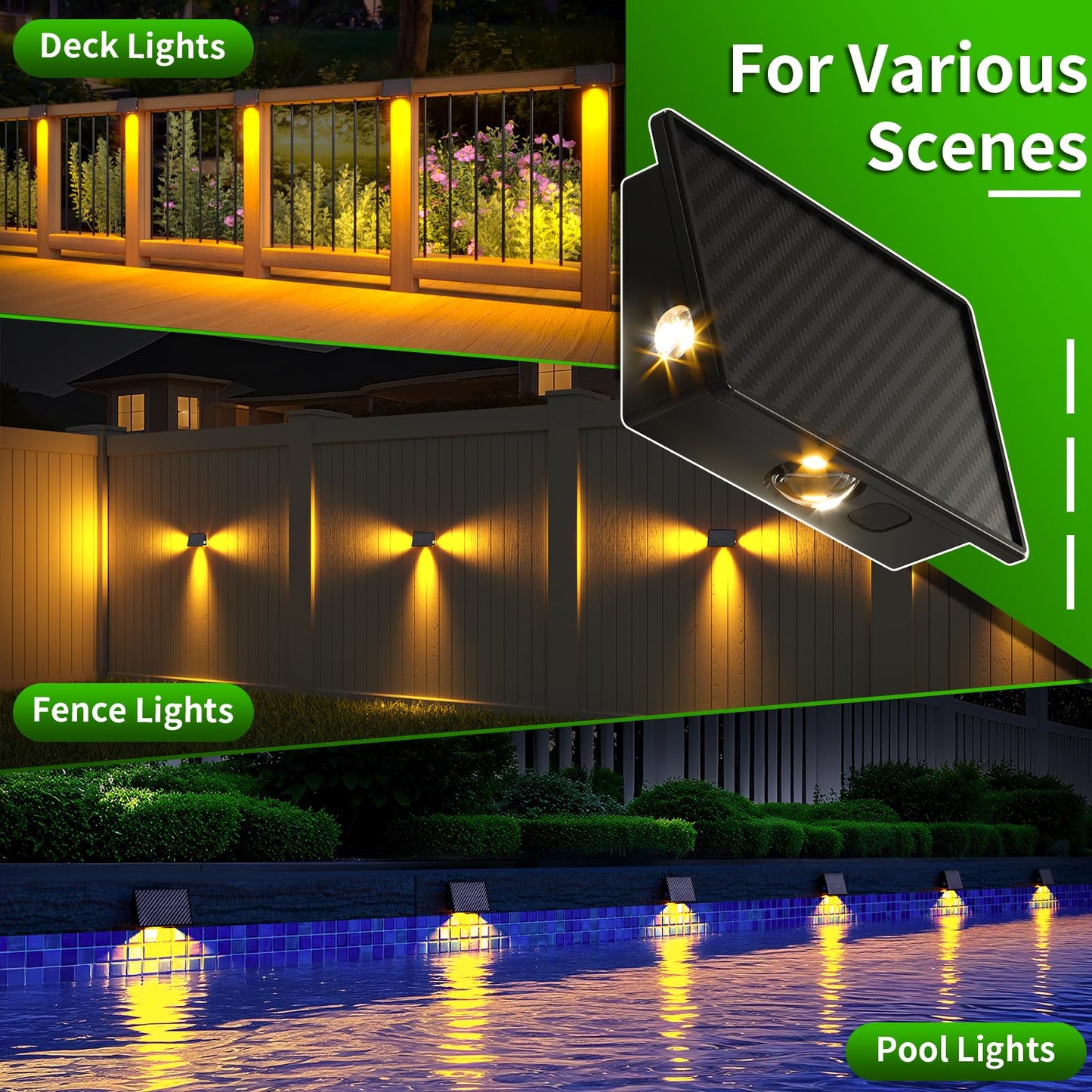 JSOT Solar Step Lights Outdoor - 4 Pack Waterproof Stair Lights 5 Lighting Modes Fence Lighting Backyard Decor for Garden Wall Patio Steps Deck Stairs (Warm Light)