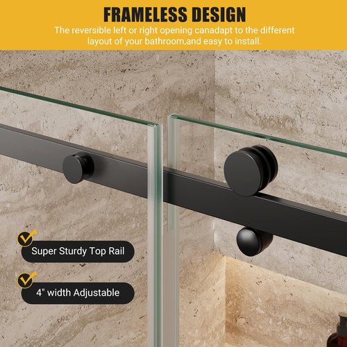 Shower Glass Door with Waterroof Seal Strip (56-60" W x 75 "H), Frameless Shower Sliding Door with Clear SGCC Tempered Glass 5/16" (8mm), Stainless Steel Hardware, Black