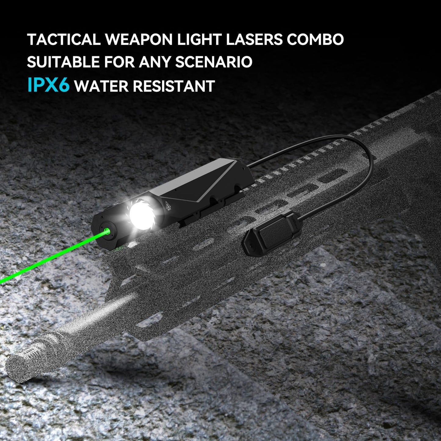 VOTATU V840 Green Laser/Light/IR Combo, 1500 Lumens Tactical Flashlight Laser for Rifle and Carbine Compatible with M-LOK Picatinny Rail, Pressure Switch and USB Magnetic Rechargeable