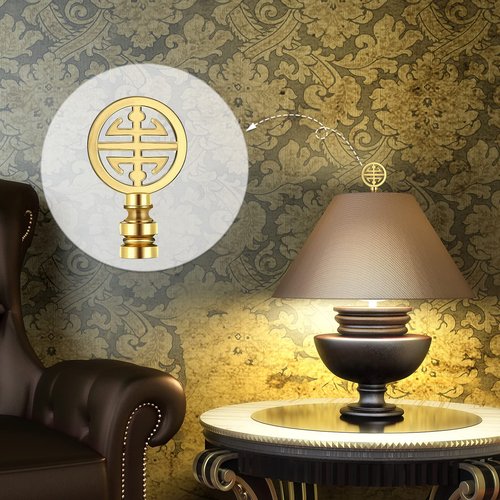 Honoson 2 Pieces Lamp Finials for Asian Oriental Brass Lamp Finials Shade Decorative Happiness Symbol for Table Home Room(Aeneous)