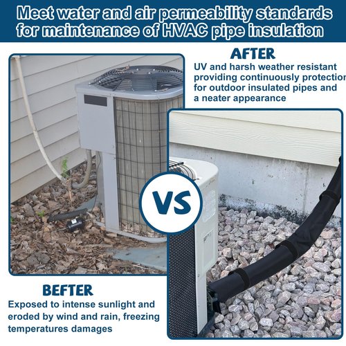 3 Layers HVAC Copper Pipe Insulation Cover Protector Outdoor 600D Oxford AC Copper Line Insulation Sleeve Wrap for Outside 72x10.2Inch with 4 Adjustable Straps for Central Air Conditioning Mini Splits