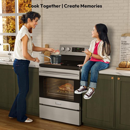 Empava Electric Range, Radiant Ceramic Cooktop with 4.8 Cu. Ft. Oven, 4 Cooking Elements, Steam Cleaning, Freestanding & Slide-in Stove in Stainless Steel,30 Inch, 240V(Power Cord Not Included)