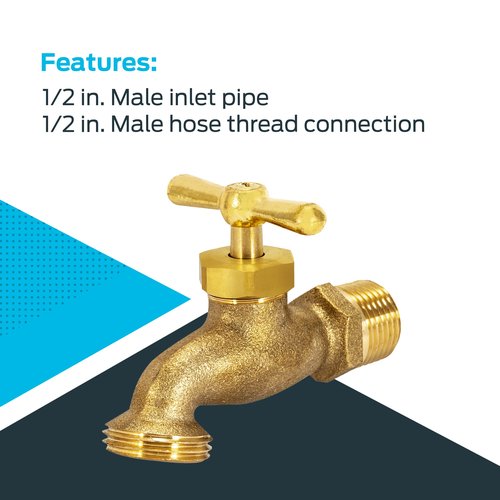 EZ-FLO Irrigation Hose Bibb, 1/2 Inch MIP Connection, 1/2 Inch MHT Connection, Brass Plumbing Fitting, 20183