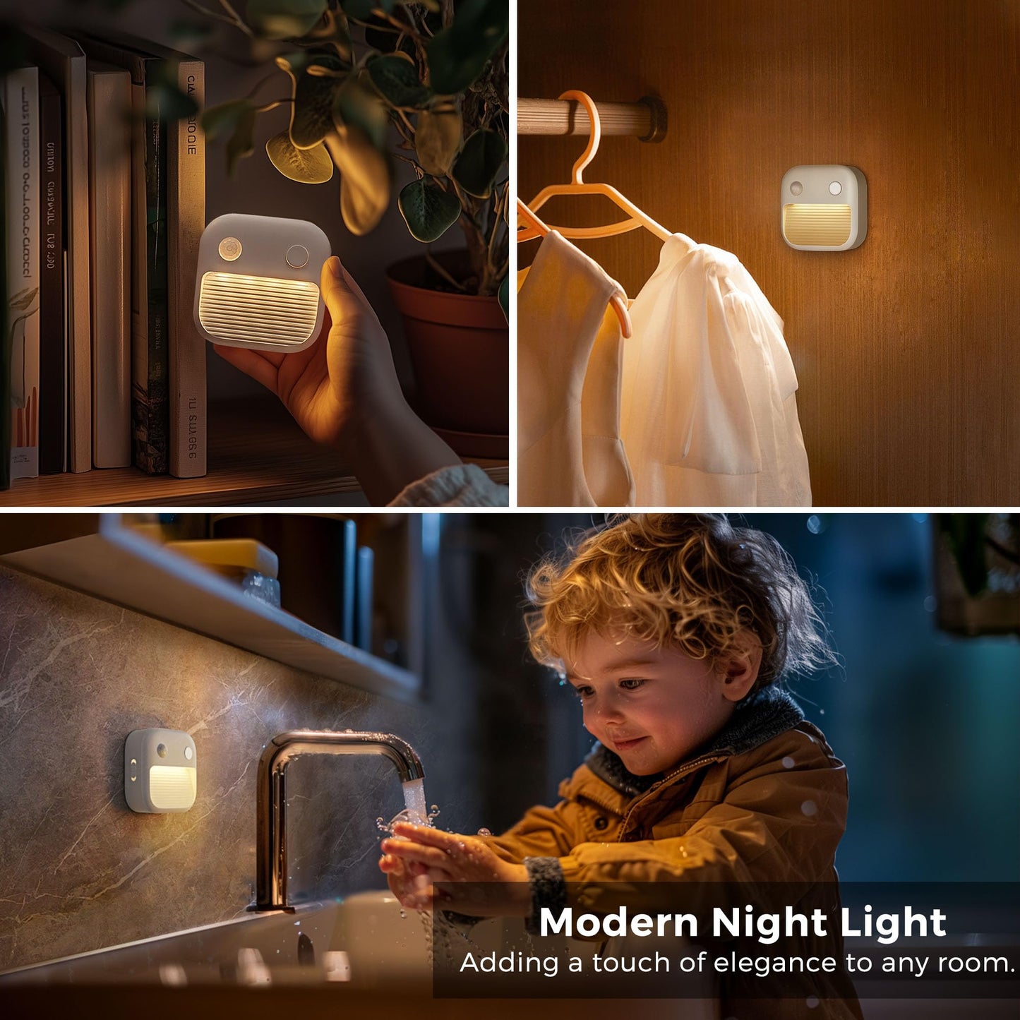 L LOHAS LED Motion Sensor Night Light, 2 Pack Rechargeable Battery Night Light, LED Stick-On Magnetic Closet Nightlight, 6/15/30LM Adjustable Operated Lights for Stairs, Hallway, Cabinet
