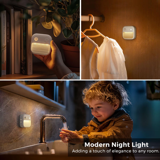 L LOHAS LED Motion Sensor Night Light, 2 Pack Rechargeable Battery Night Light, LED Stick-On Magnetic Closet Nightlight, 6/15/30LM Adjustable Operated Lights for Stairs, Hallway, Cabinet
