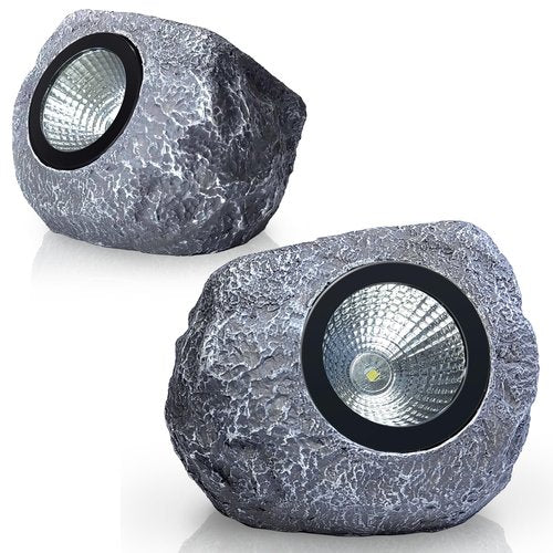 COZY-PAVILION Solar Garden Rock Lights Outdoor, 2 Pack Bright White Spotlights, Waterproof Led Solar Powerd Landscape Stone Lights for Pathway Walkway Yard Patio