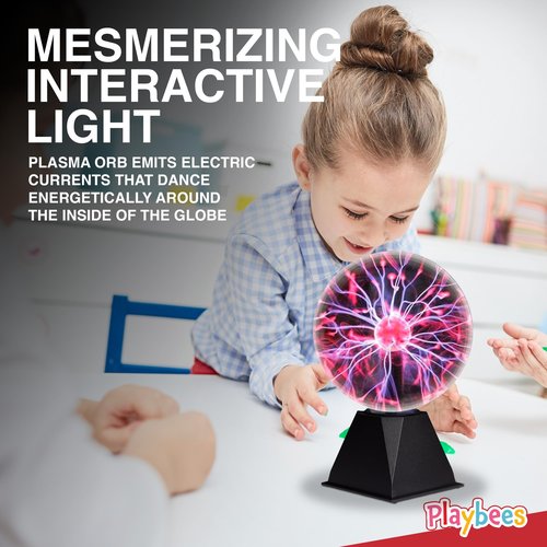Red Plasma Ball - 7 Inch - Tesla Coil Bulb Static Electricity in a Vacuum Pressurized Glass Globe, Nebula Thunder Lightning, Plug-in - for Parties, Decorations, Prop, STEM