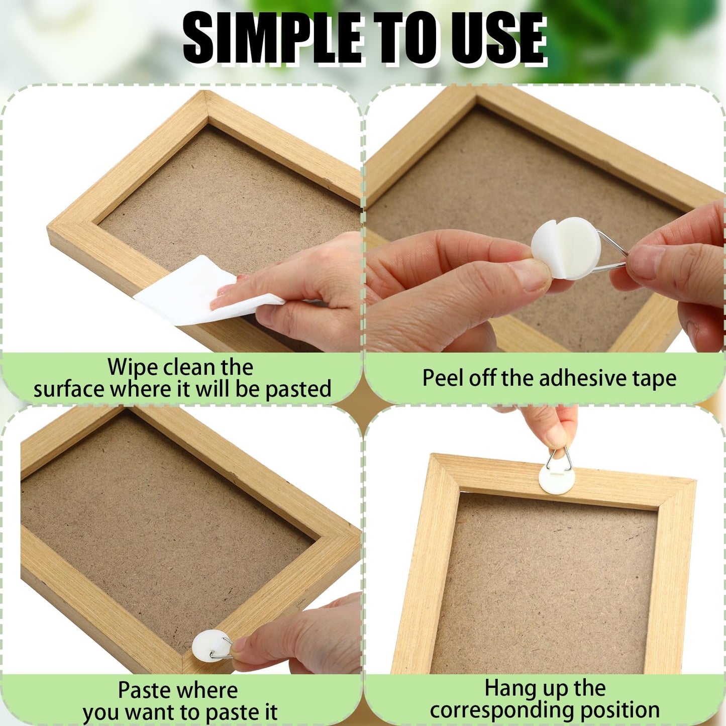Wenqik 45 Pcs Adhesive Picture Hanger Foamboard Picture Hanging Hooks Without Nails Plastic Sticky Photo Hooks for Home Wall Art Photo Frame Bathroom Closet (Round,Square)
