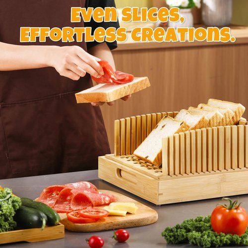 LukieBoee Homemade Bread Slicer - NEW Upgraded Bread Slicing Guide with Knife-Precision-Cut Grooves, 10.5″ Adjustable Large Wide Capacity, Reinforced Structure, Perfect for Artisan Loaves