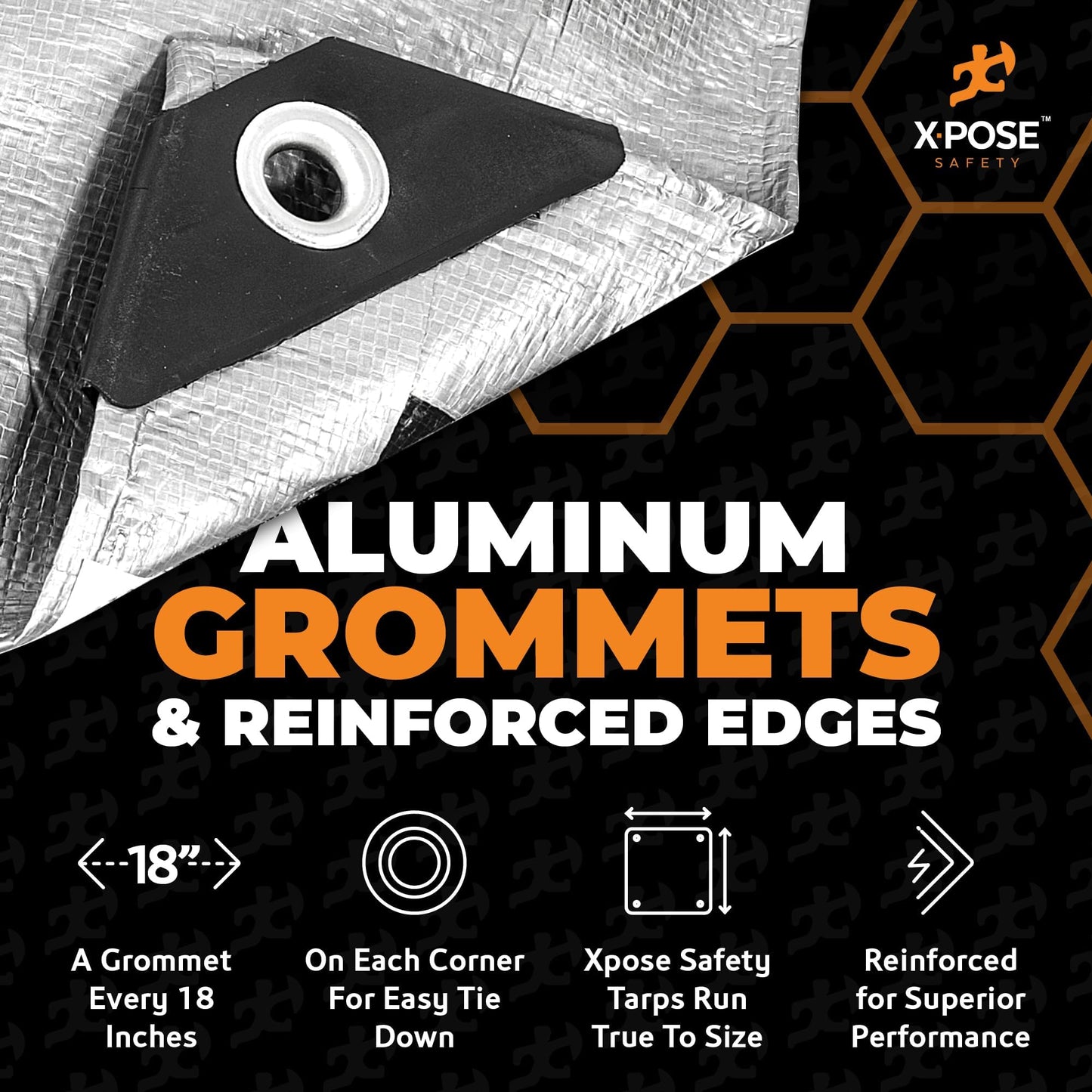 Heavy Duty Poly Tarp - 6' x 8' - 10 Mil Thick Waterproof, UV Blocking Protective Cover - Reversible Silver and Black - Laminated Coating - Grommets - by Xpose Safety