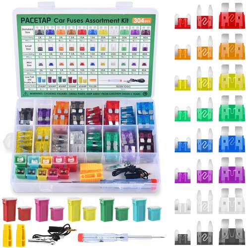 304Pcs Car Fuses Assortment Kit Include Standard & Small & Mini Size, Automotive Low and Tall/STD Profile Box Shaped Assorted Fuse with Fuses Puller for Trucks, Cars and SUV, Boat