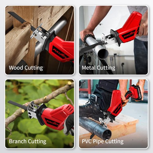 FULLYEA Reciprocating Saw Cordless, 0-3500SPM Power Reciprocating Saw with 2*2000mAh Battery & 4 Saw Blades, Tool-Free Blade Change, Variable Speed Reciprocating Saws for Woods/Metal/Plastic Cutting