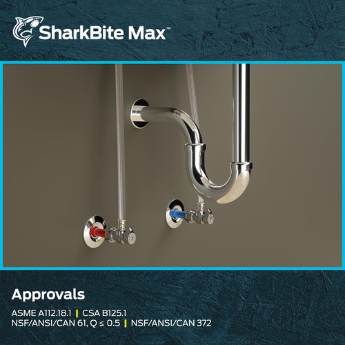 SharkBite Max 20 In. Stainless Steel Braided Faucet Connector with Angle Stop Valve, 1/2 Inch PTC x 1/2 Inch FIP, PEX Pipe, Copper, CPVC, PE-RT, HDPE, UR24657
