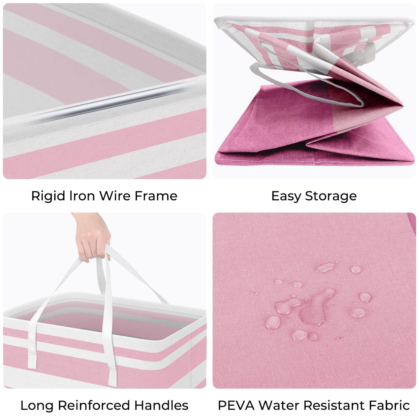 HomeHacks 2 Pack Large Laundry Baskets, Waterproof, Freestanding Laundry Hampers, Collapsible Clothes Hamper with Reinforced Handles in Laundry, College Dorm, Bathroom, Bedroom (Pink, 100Lx2)