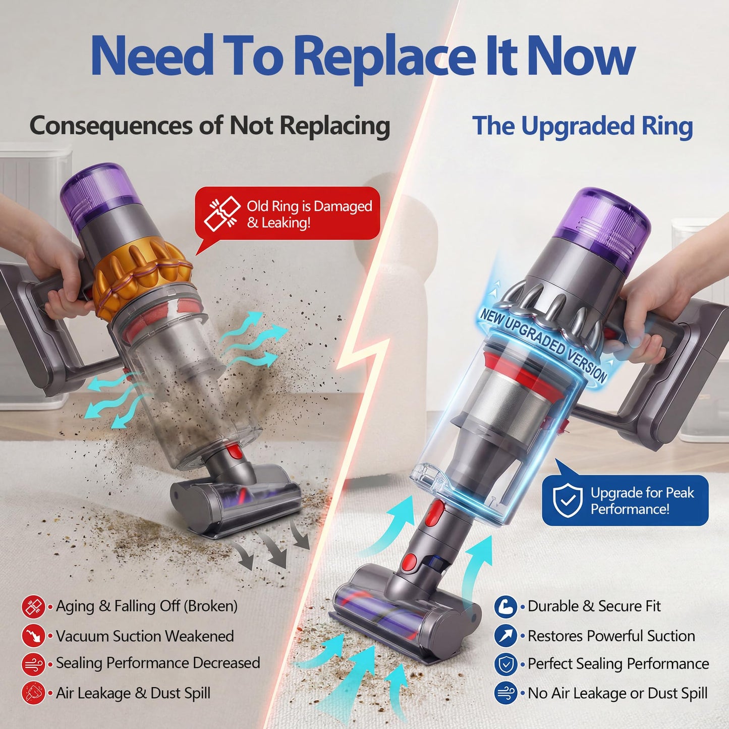 Saillong 2 Pack Upgraded Dust Bin Sealing Rings Compatible with Dyson V11 V15 Gen5 SV14 SV15 SV22, Bin Sealing Ring Assembly with Screwdrivers and Screws, Vacuum Cleaner Canister Replacement Parts