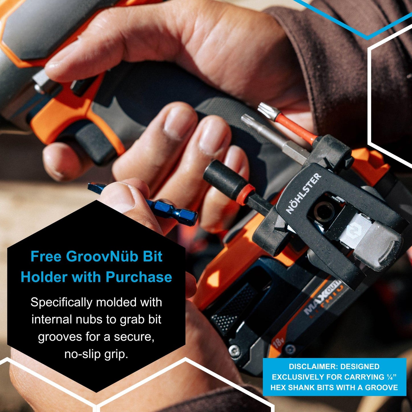 NÖHLSTER Locking Tool Clip 2 Pack – A Tool Holster Alternative - Drill Belt Clip, Impact Driver Holster, Drill Hook, Drill Holster, Drill Clip for Tool Belt, Drill Holder for Tool Belt